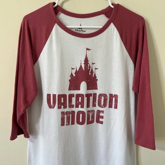 Disney Vacation Mode Mauve Pink White Raglan 3/4 Sleeve Baseball Tee Size Large - Picture 2 of 8